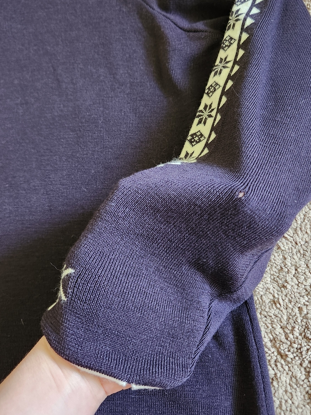 Dale of Norway Geilo Purple Women Sweater Pure Merino Wool  1/4 Zip Snowflake XL - Picture 12 of 13